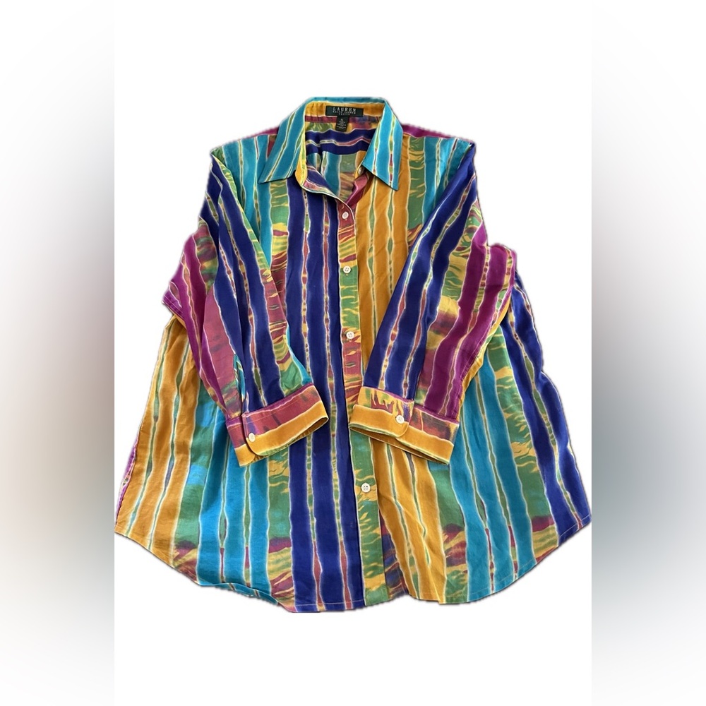Lauren Ralph Lauren women’s multi colored blouse shirt Size PL - Picture 2 of 9